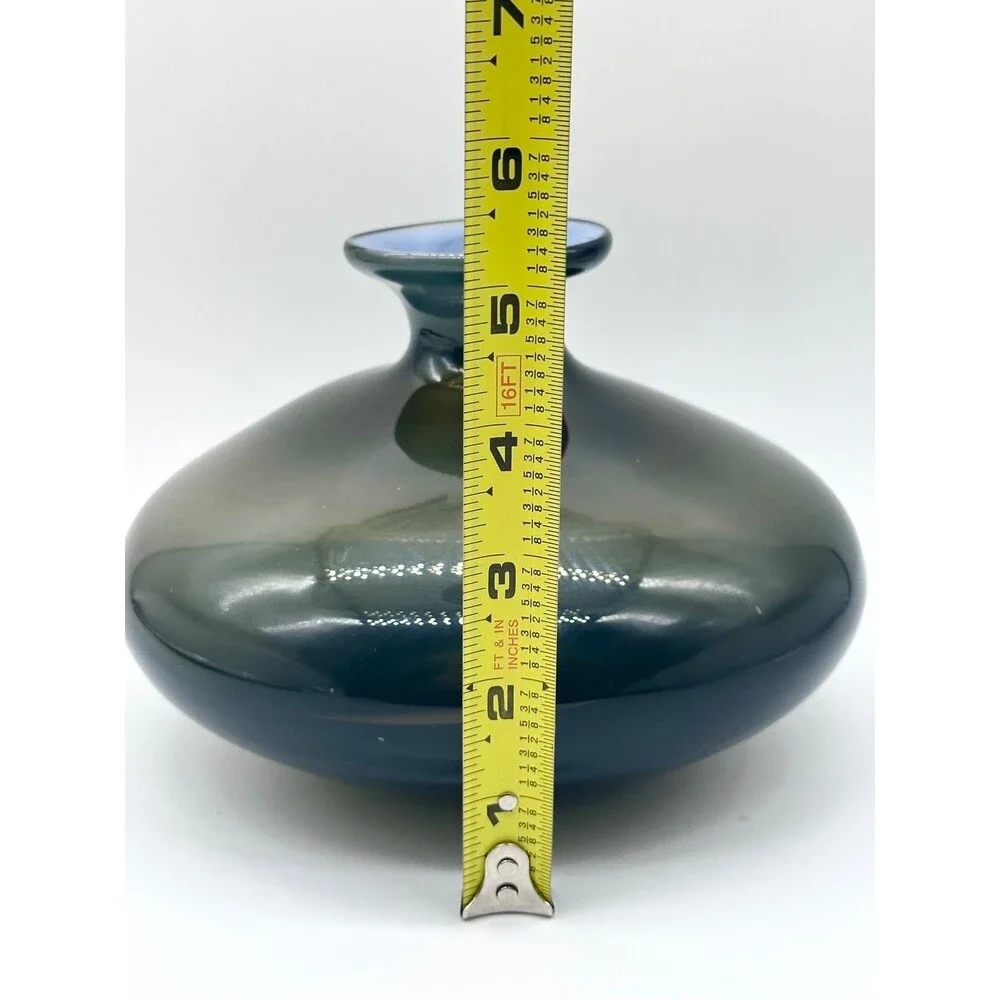 West Elm Smoke Gray Green Flair Blue Opaque VaseMouth blown studio glass vase